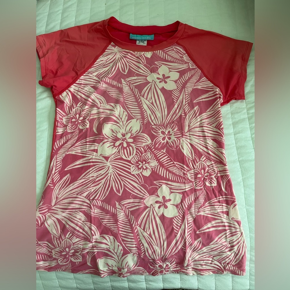 Beach House Pink and White Floral Rash Guard